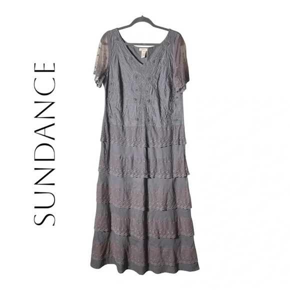 2015. ANTHROPOLOGIE SUNDANCE MISTY ISLIES LINEN FLORAL MIDI DRESS SIZE‎ 12 LACE - Picture 2 of 8